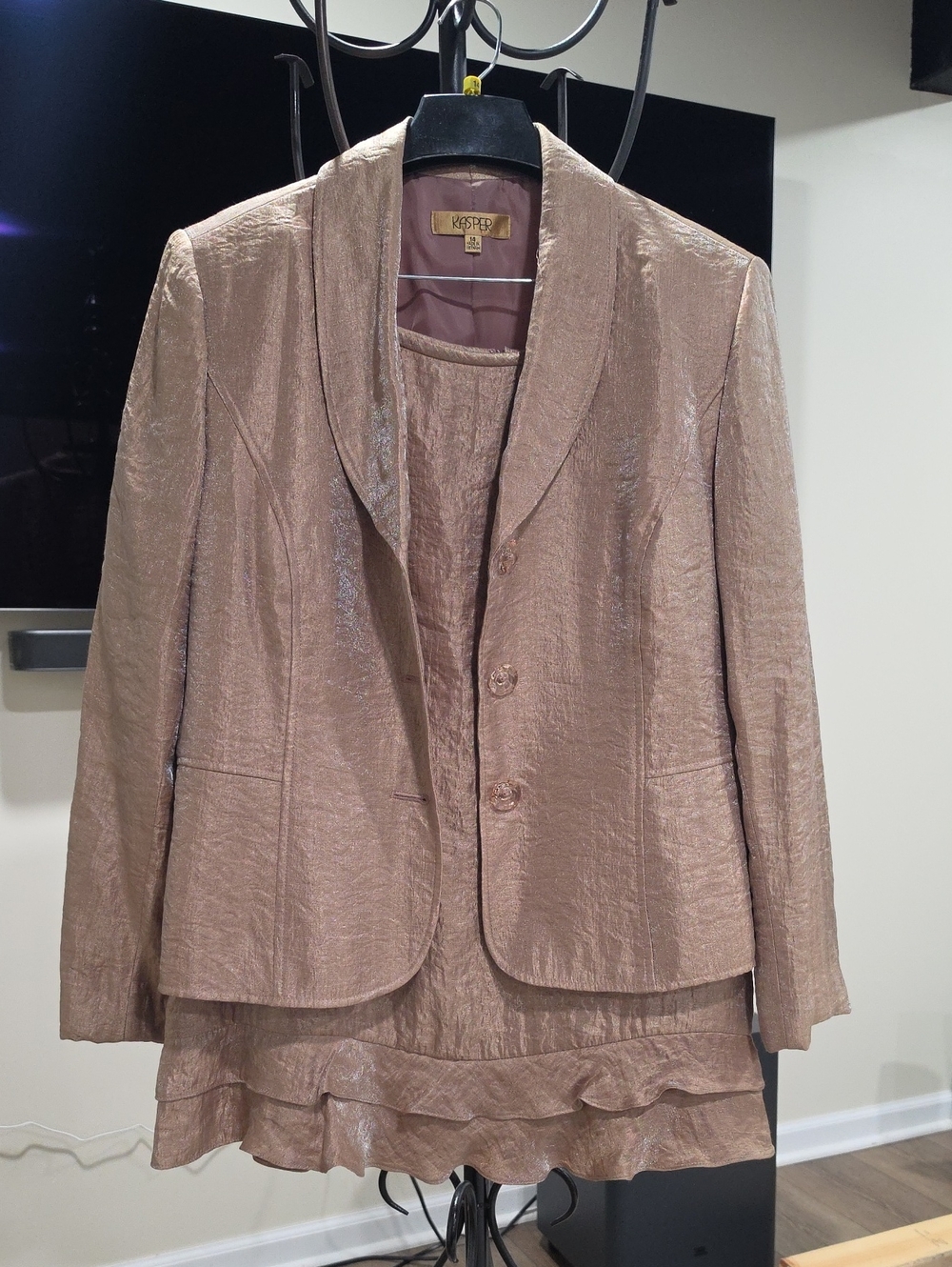 Kasper Metallic Taupe Women's Blazer and Dress Set